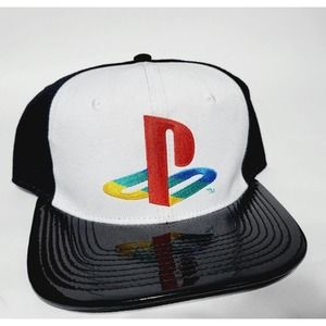 Playstation Snapback Hat PS4 PS5 Black Vinyl White Hat